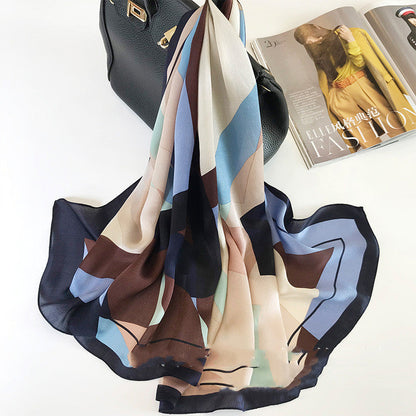 Geometric Silk Scarf Shawl - Spring/Autumn, Dual-Use