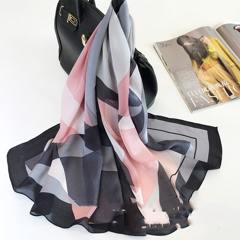 Geometric Silk Scarf Shawl - Spring/Autumn, Dual-Use