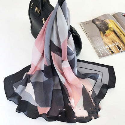 Geometric Silk Scarf Shawl - Spring/Autumn, Dual-Use