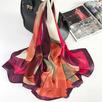 Geometric Silk Scarf Shawl - Spring/Autumn, Dual-Use