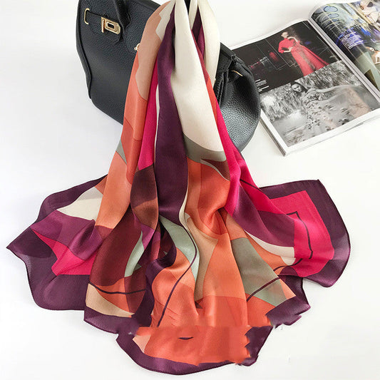 Geometric Silk Scarf Shawl - Spring/Autumn, Dual-Use