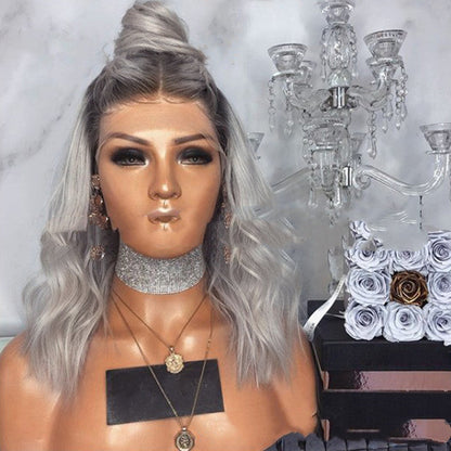 European & American Long Curly Wig Black/Gray