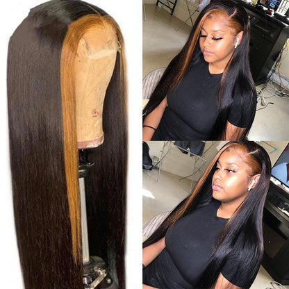 Highlight 1B/27 Straight Front Lace Wig Real Hair