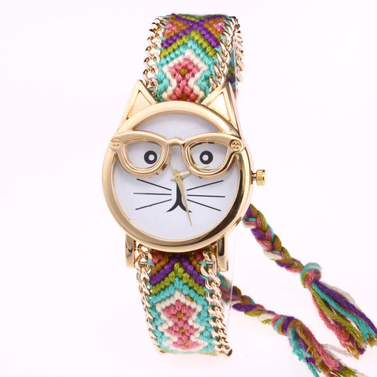 Diy Hand-Knitted Woolen Cat Face Watch