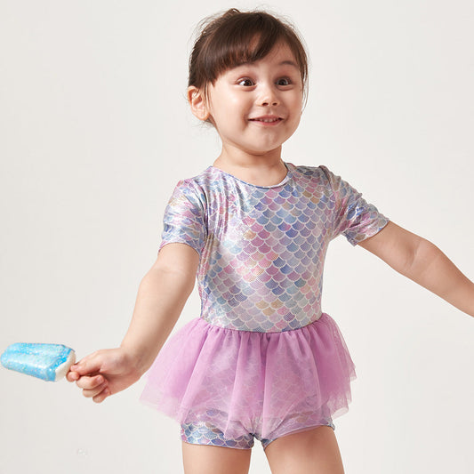 Kids' One-Piece Boxer Skirt Swimsuit