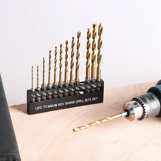 13-Piece HSS Titanium-Coated Hex Shank Drill Set