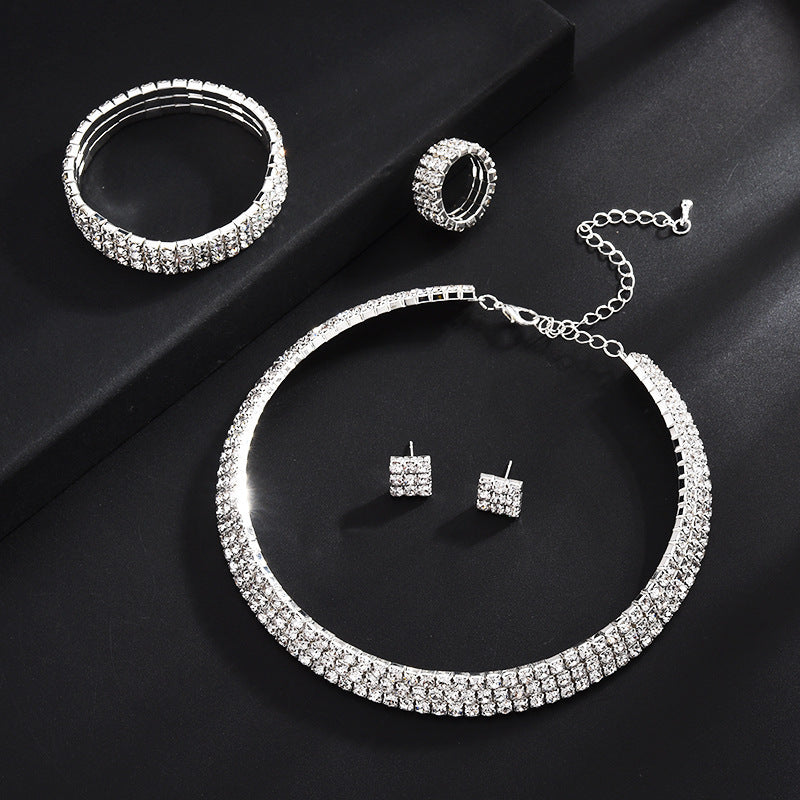 Elegant 2-Tone Diamond Beaded Necklace Set for Women with Round Geometry Claw Chain Design