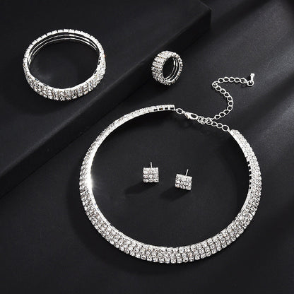 Elegant 2-Tone Diamond Beaded Necklace Set for Women with Round Geometry Claw Chain Design