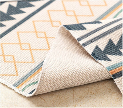 Hand Woven Cotton Linen Bohemian Rug Long Geometric Floor Accessory