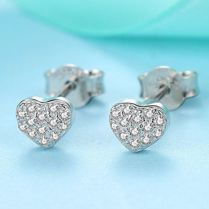 Sterling Silver Heart Earrings - S925 Zircon