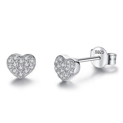 Sterling Silver Heart Earrings - S925 Zircon