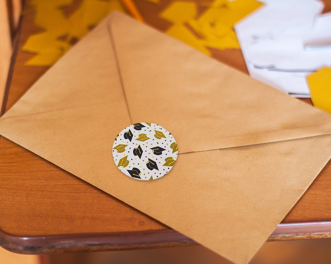 Graduation Round Stickers - Cap & Diploma Design