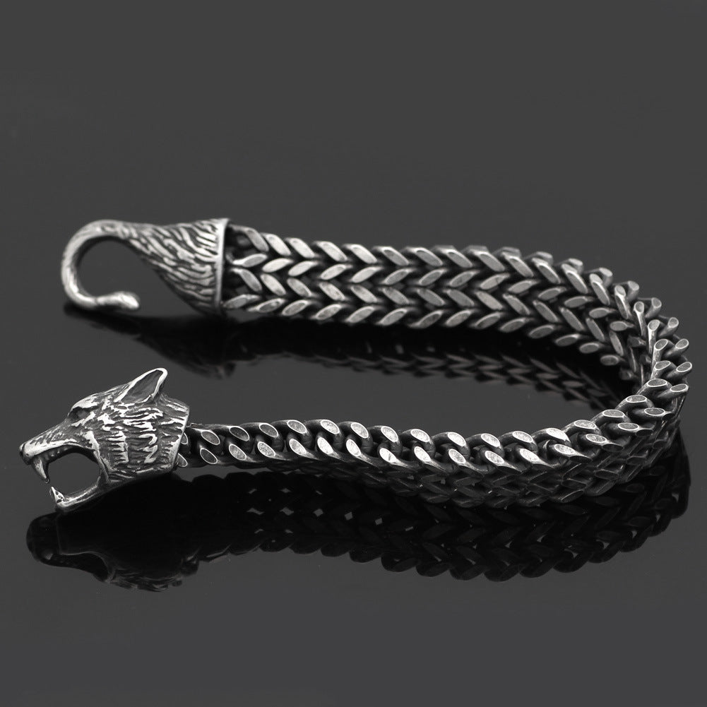 Black Wolf Head Cuban Chain Bracelet