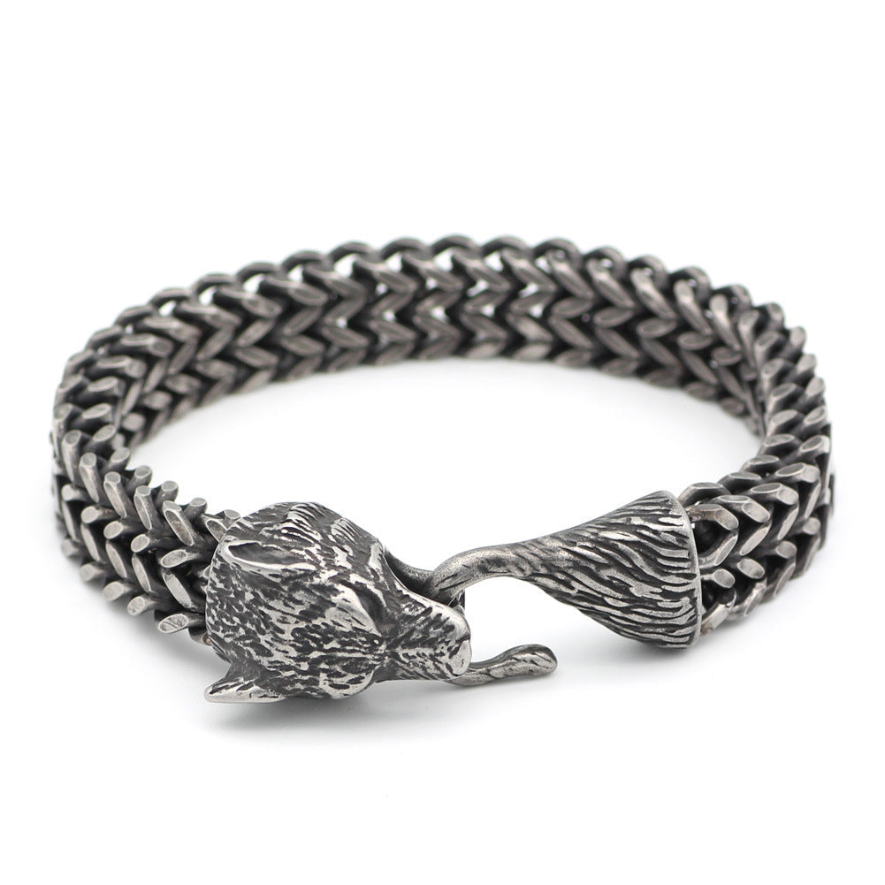 Black Wolf Head Cuban Chain Bracelet