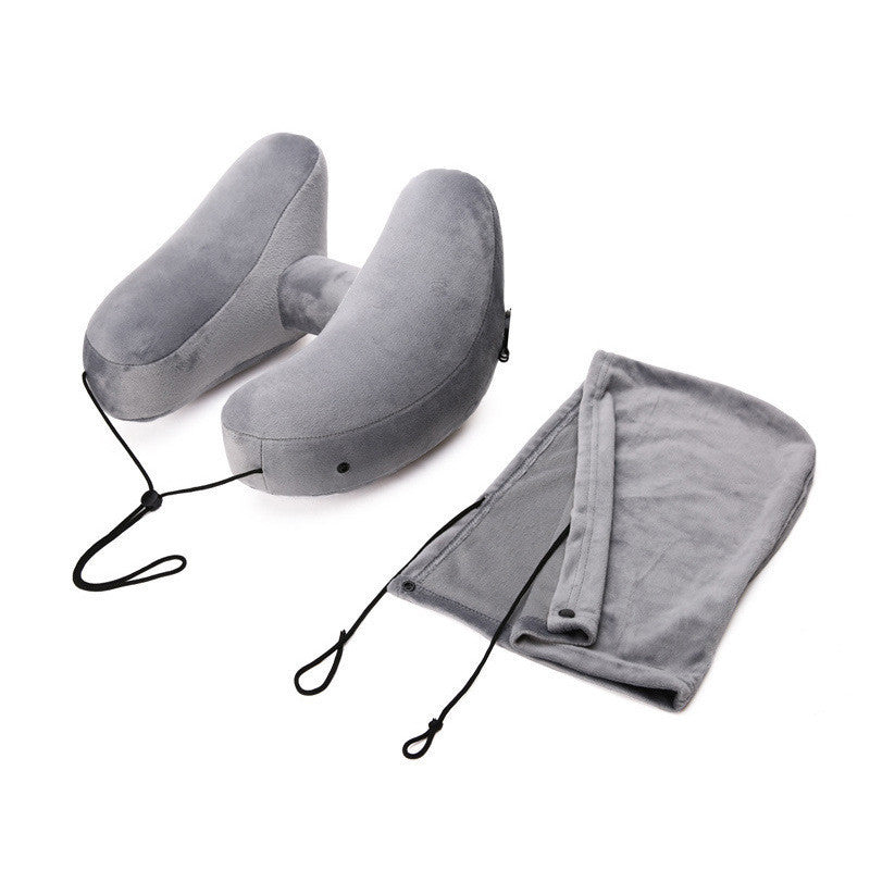 Hooded Inflatable Travel Neck Pillow