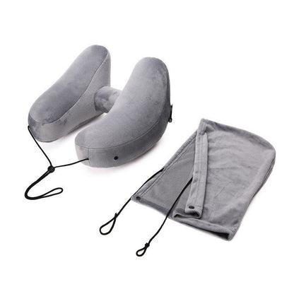 Hooded Inflatable Travel Neck Pillow