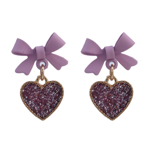 Korean Style Purple Bow Clip-On Earrings