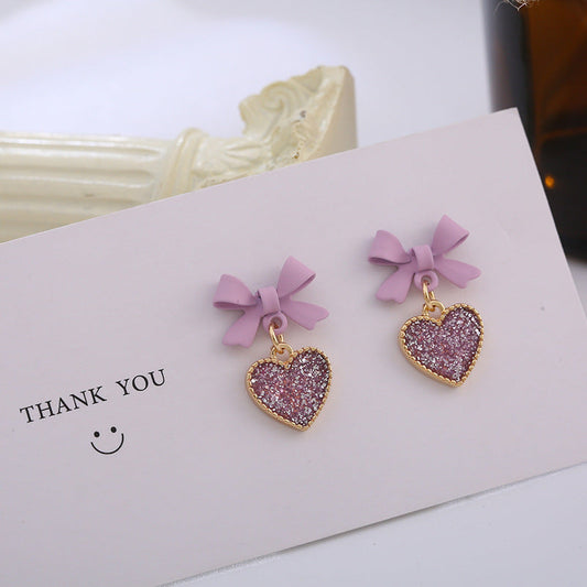 Korean Style Purple Bow Clip-On Earrings
