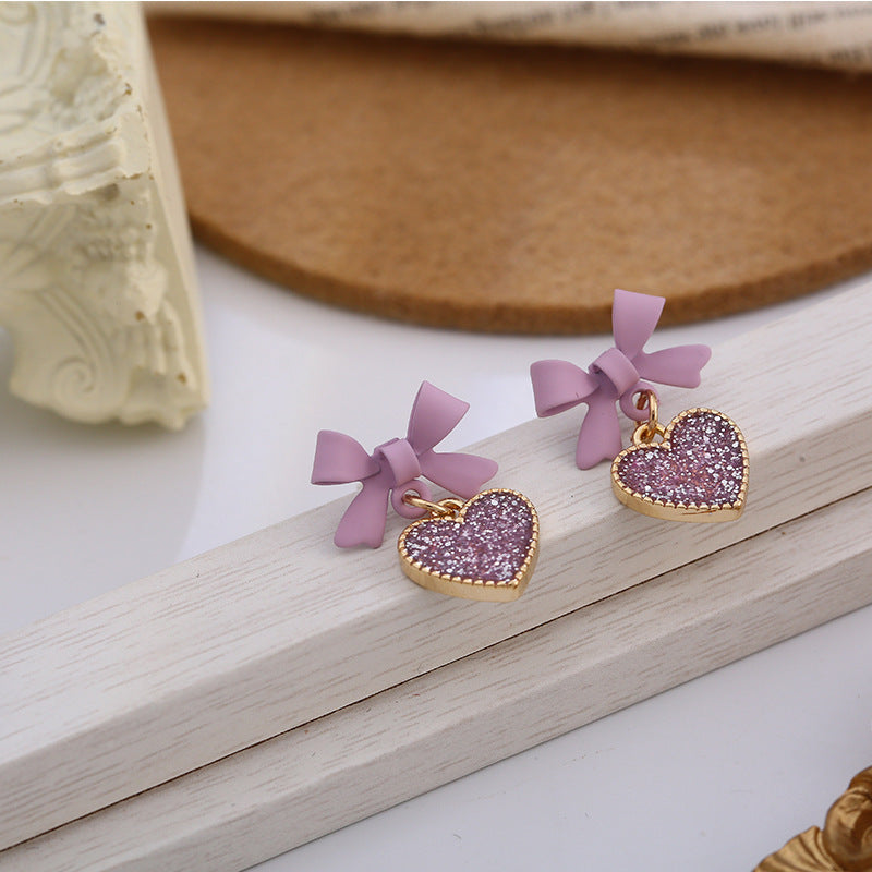 Korean Style Purple Bow Clip-On Earrings