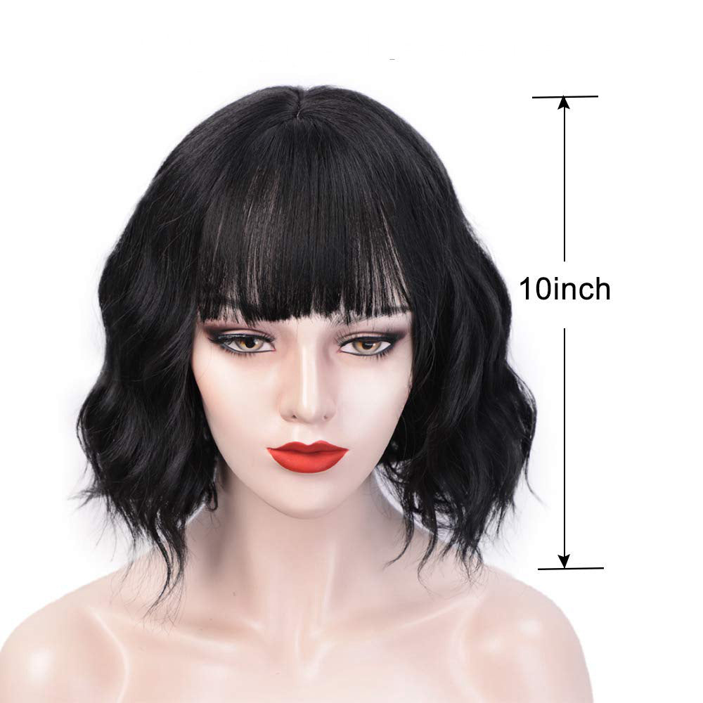 European & American Short Black Curly Wig Set