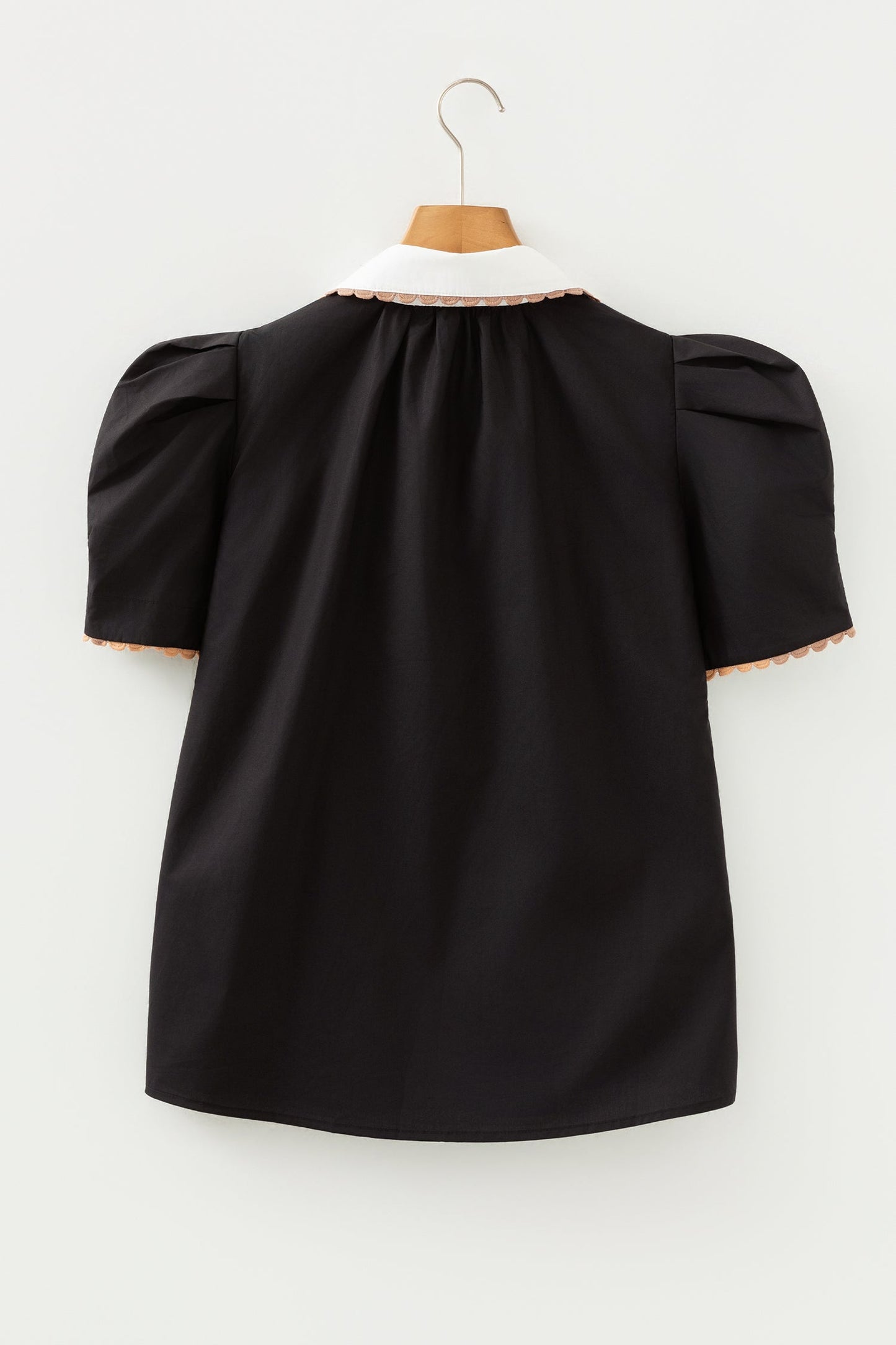 Ricrac Trim Shirt Collar Short Sleeve Blouse