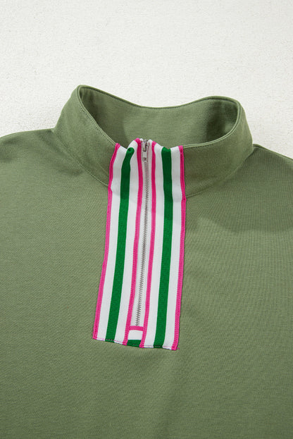 Stripe Contrast Collared Patchwork Sweatshirt