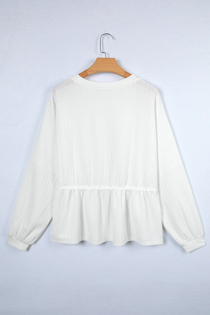 Solid Textured Drop Shoulder Peplum Top