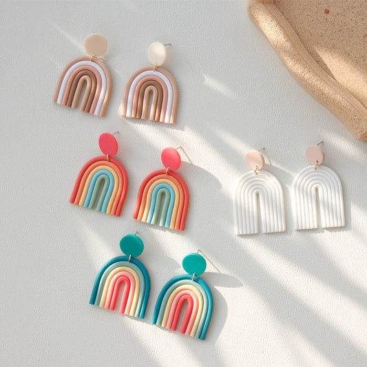 Rainbow Polymer Clay Handmade Retro Earrings