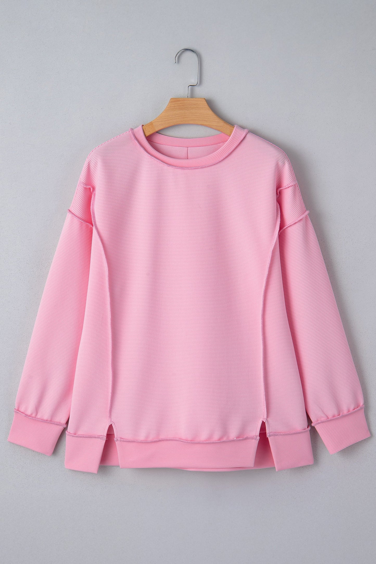 Ribbed Exposed Seam Drop Shoulder Pullover