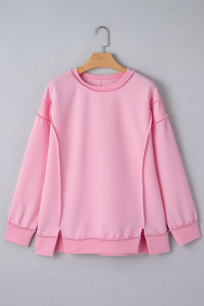 Ribbed Exposed Seam Drop Shoulder Pullover