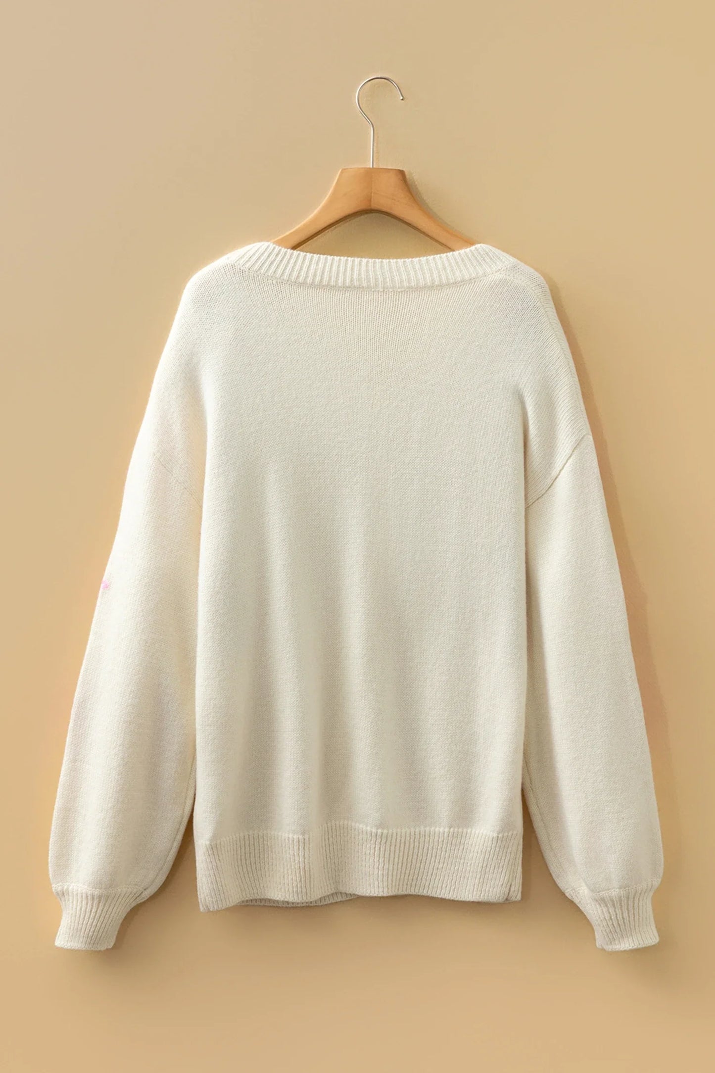 Floral Embroider Sleeve Round Neck Loose Sweater