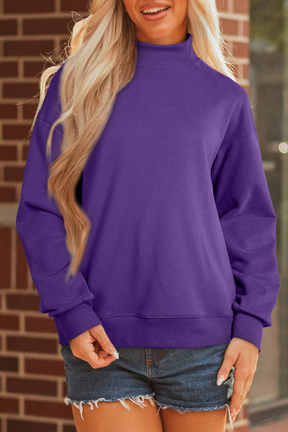 Solid Oversized Mock Neck Sweatshirt Top