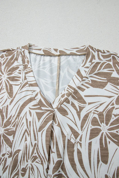 Floral V-Neck Short Sleeve Loose Fit Blouse