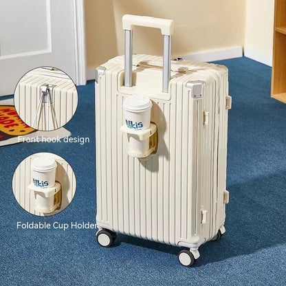 Password-Protected Genuine Leather Trolley Case for Men and Women