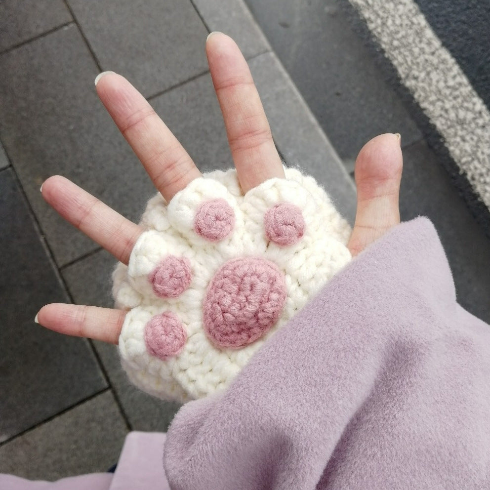 Cat's Paw Half Finger Wool Gloves