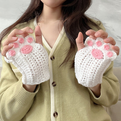 Cat's Paw Half Finger Wool Gloves