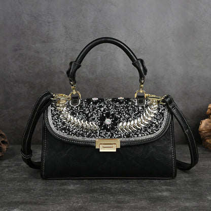 Hand-Studded Retro Shoulder Handbag