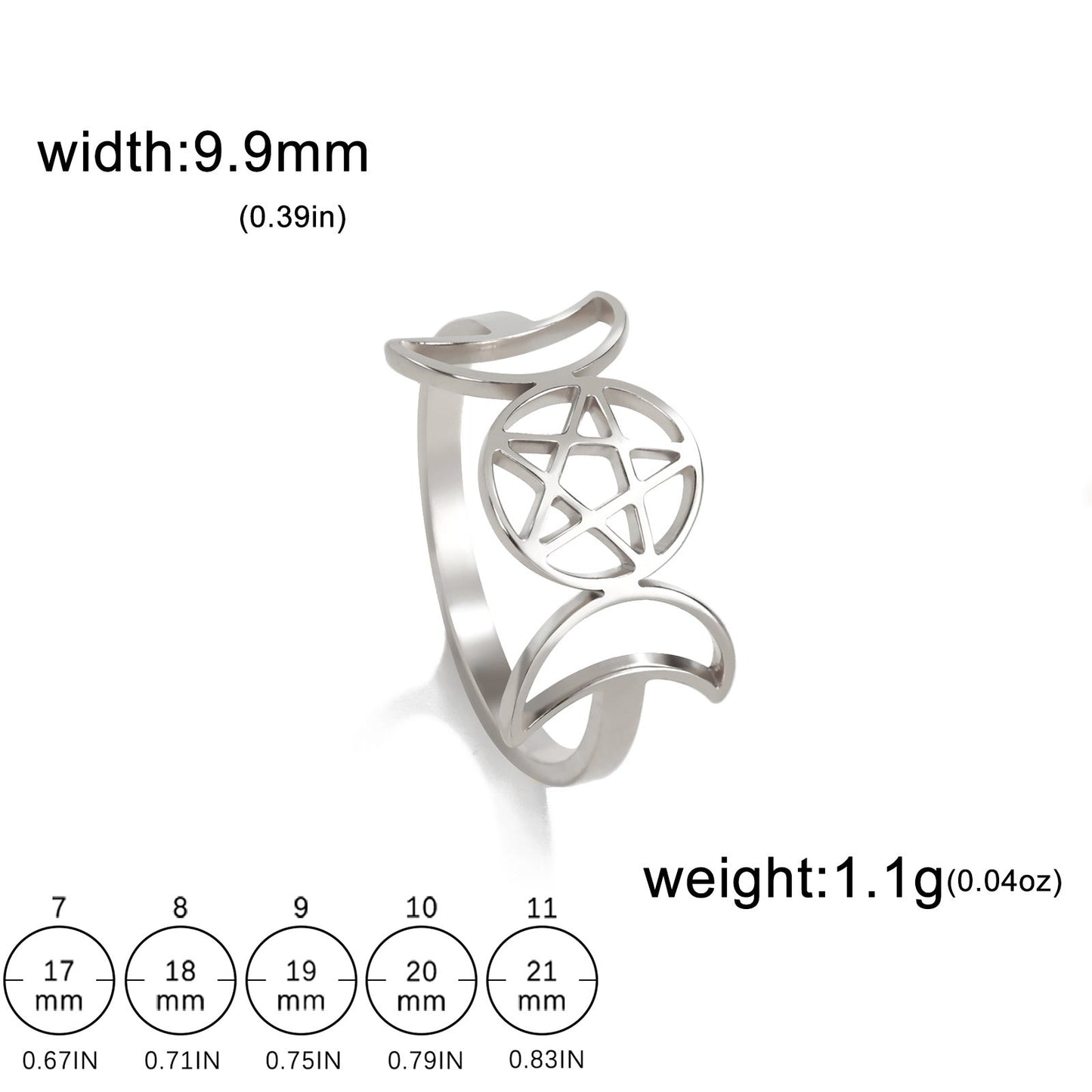 Temperament Wild Couple Ornament Double Moon Pentagram Stainless Steel Ring