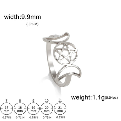 Temperament Wild Couple Ornament Double Moon Pentagram Stainless Steel Ring