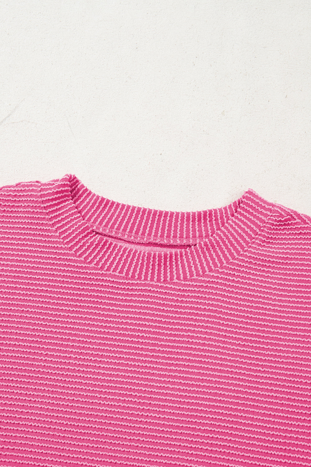 Plain Corded Knit Mock Neck T-Shirt