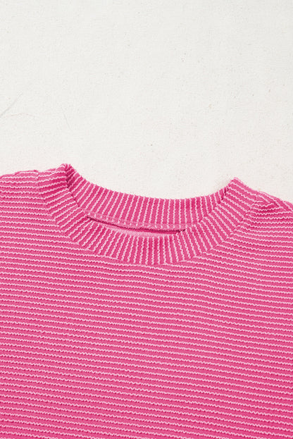 Plain Corded Knit Mock Neck T-Shirt