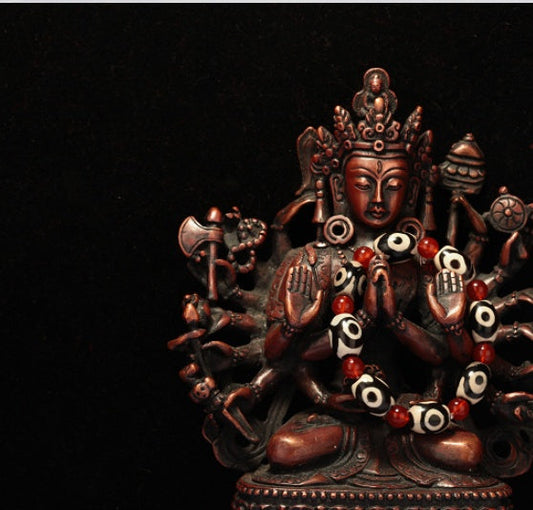 Three-Eyed Dzi Bead Red Agate Bracelet