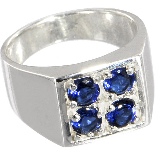 Sterling Silver 925 Blue CRYSTAL QUAD Contemporary Ring