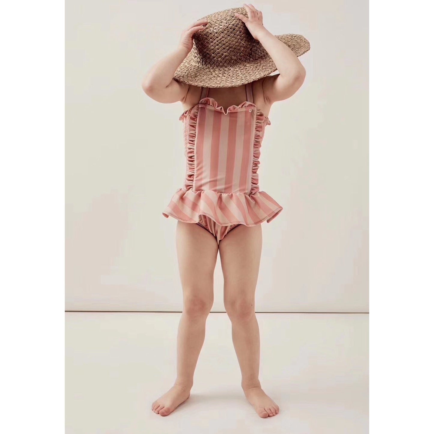 Girls' Striped Lace Swimsuit