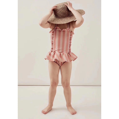 Girls' Striped Lace Swimsuit