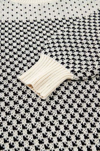 Dotted Colorblock Lantern Sleeve Sweater
