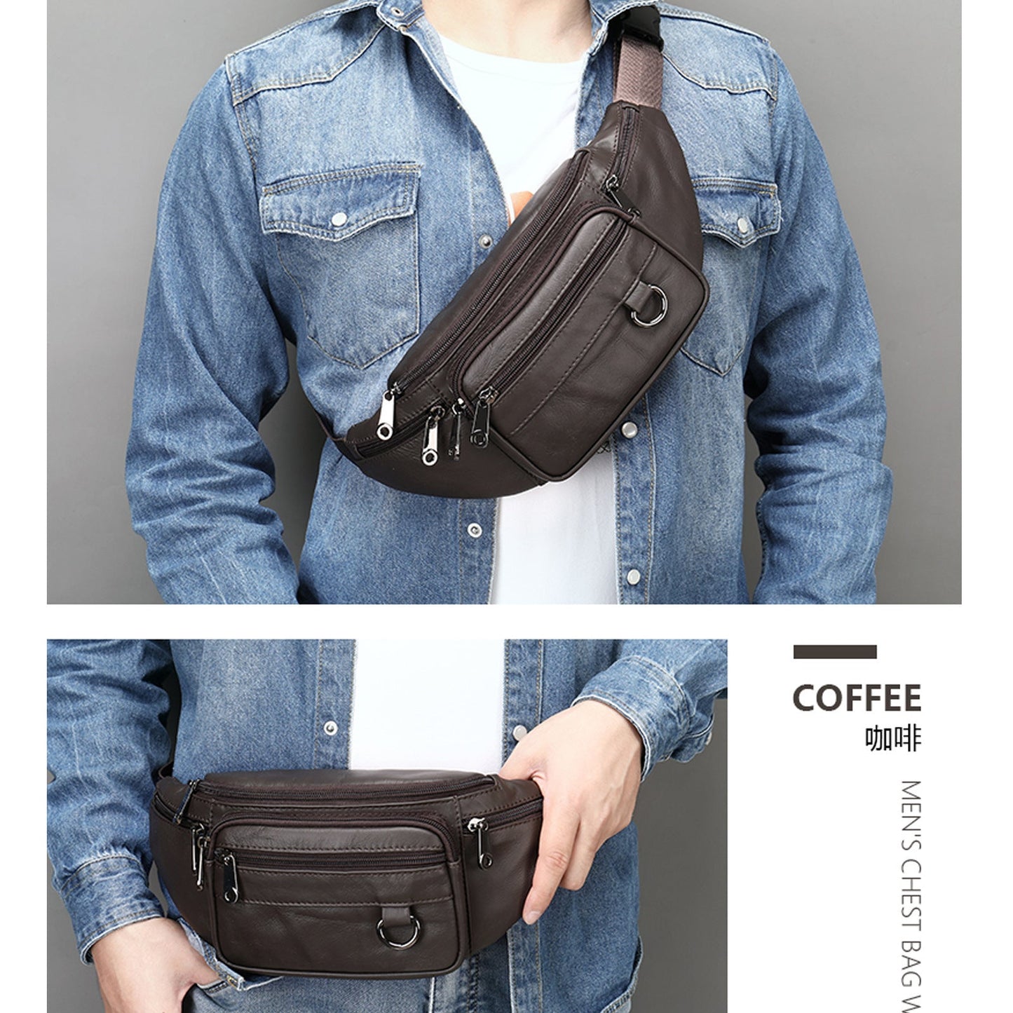 Men's Leather Phone Belt Chest Bag