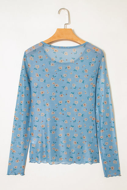 Floral Mesh Long Sleeve Top