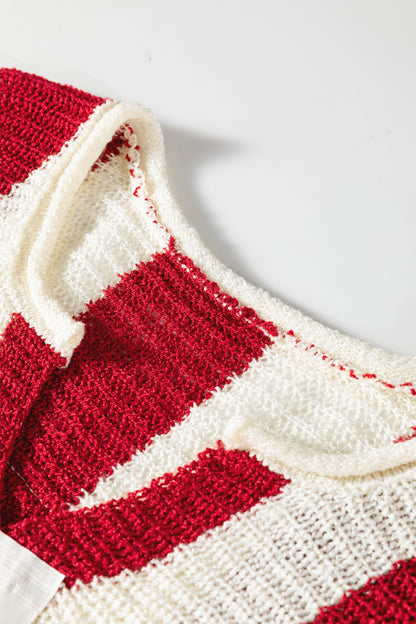 Colorblock Stripe V-Neck Bracelet Sleeve Sweater