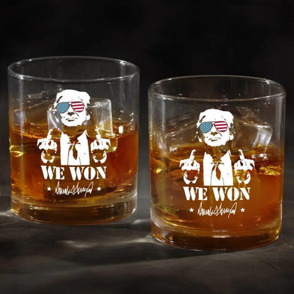 Trump We Won Whiskey Glass| Trump 47 Presidential | Trump Print Whisky Glasses M1813- GOP